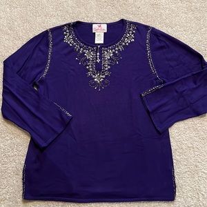 Quacker Factory long sleeve shirt sweater size large bling pearls